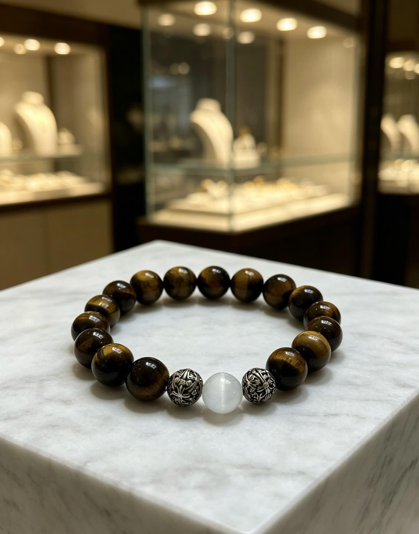 Chrome Hearts Tiger's Eye and White Quartz Beaded Bracelet
